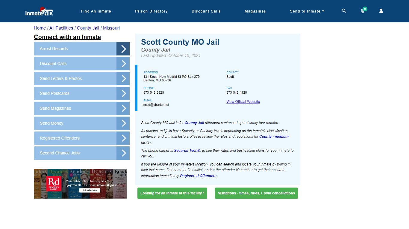 Scott County MO Jail - Inmate Locator - Benton, MO