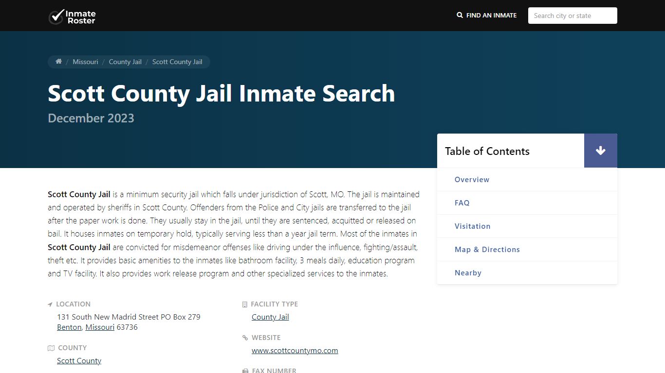 Inmate Search | Scott County Jail - Benton, MO - InmateRoster